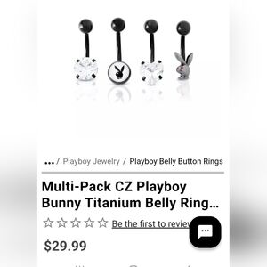 Belly Queen PLAYBOY Black and Silvertone Belly Rings with Crystal  Bunny Gift